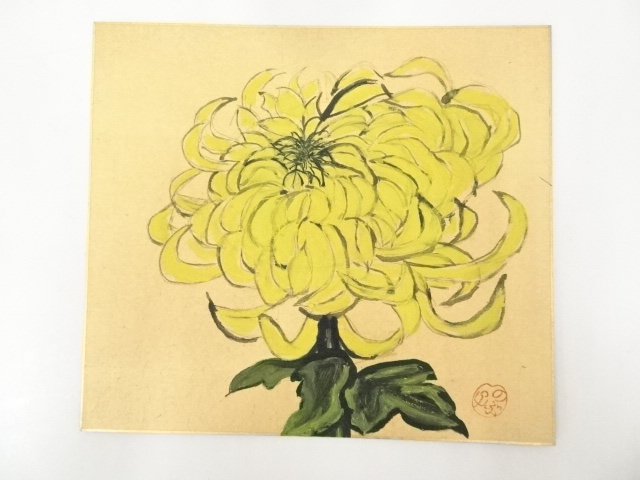 JAPANESE ART / HAND PAINTED SHIKISHI / CHRYSANTHEMUM / BY NOBUKO OUCHI